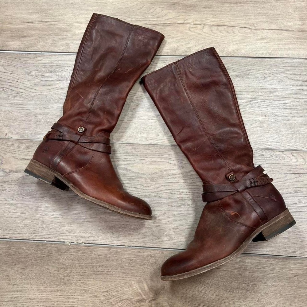 Frye Melissa Button‎ Back Zip Boots Womens Redwood Leather Riding 5.5B 77050-RDD